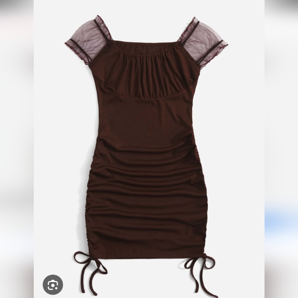 ROMWE Women's Mini Dress Chocolate Brown Ribbed Size Medium Y2K Bodycon Party